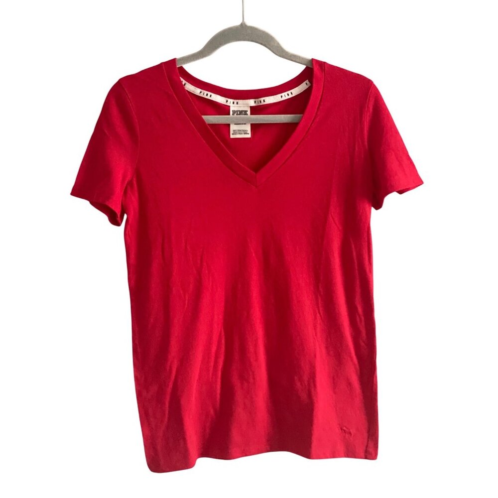 PINK Victorias Secret VS Red Sleepwear Tee T Shirt Vneck SS Woman XS